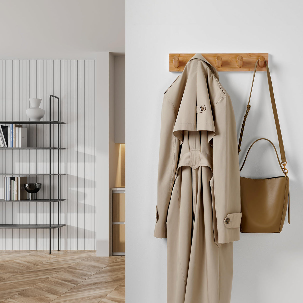 LARHN Wall Mounted Coat Rack, Wooden Wall Coat Rack with 5 Hooks (2-Pack), 16.5″ Wall Hook Rack, Coat Rack Wall Mount - Modern Scandinavian Home Decor - Series 6 LARHN