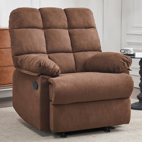 Ketaiyou Rocker Recliner Chair, Overstuffed Manual Rocking Recliner for Adults, Upholstered Comfy Soft Fabric Living Room Reclining Sofa Chair (Brown Fabric) Ketaiyou