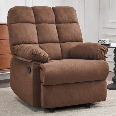 Ketaiyou Rocker Recliner Chair, Overstuffed Manual Rocking Recliner for Adults, Upholstered Comfy Soft Fabric Living Room Reclining Sofa Chair (Brown Fabric)