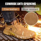 GLANOUDUN Welding Work Boots for Men Slip on Steel Toe Boots Soft Men's Steel Toe Shoes Safety Toe Work Shoes Indestructible Construction Boots Welder Boots,Brown GLANOUDUN