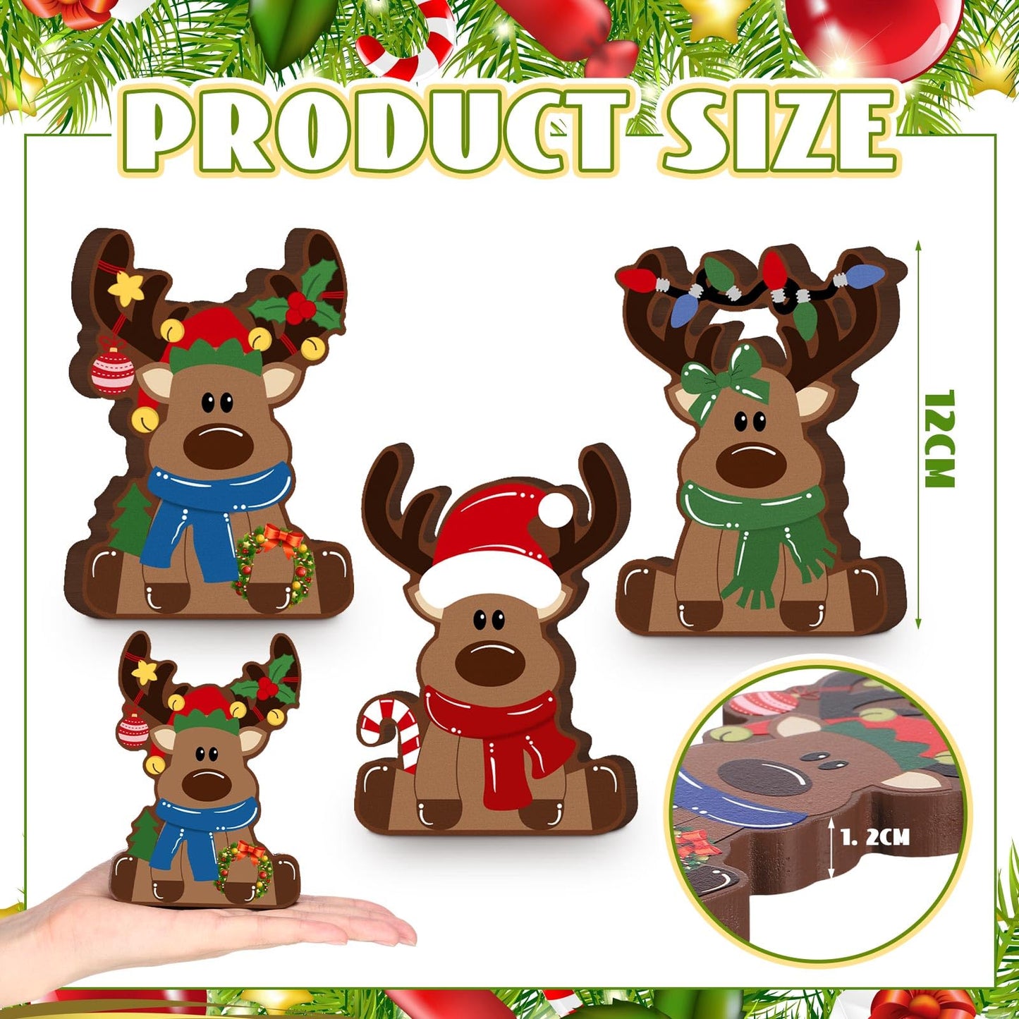 GlikCeil 3 Pcs Reindeer Christmas Tabletop Decorations Wooden Reindeer Shelf Decor Christmas Tiered Tray Rustic Farmhouse Christmas Reindeer Standing Tabletop Elk Decor for Home Shelf Cabinet Table