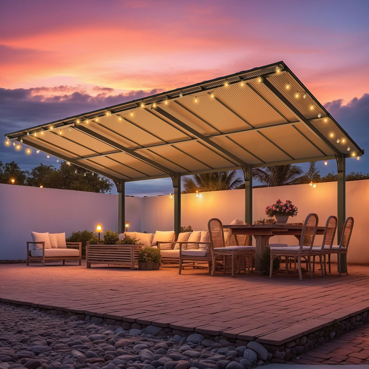 AECOJOY 20' x 10' Outdoo Gazebo for Patio, Large 10x20 Pergola Carport, Freestanding Lean to Hard Top Gazebo Shelter Pergolas and Gazebos Clearance with Roof, Wall-Mounted Heavy Duty Awnings for Patio AECOJOY