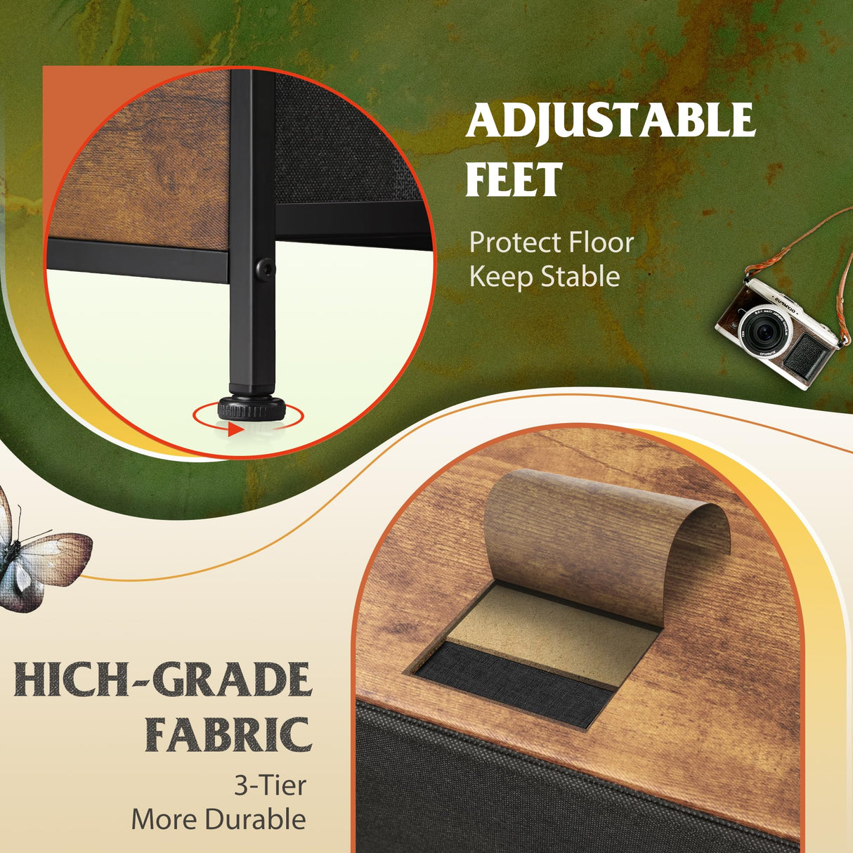 WLIVE Fabric Dresser for Bedroom, Storage Drawer Unit,Dresser with 10 Deep Drawers for Office, College Dorm, Black and Rustic Brown WLIVE