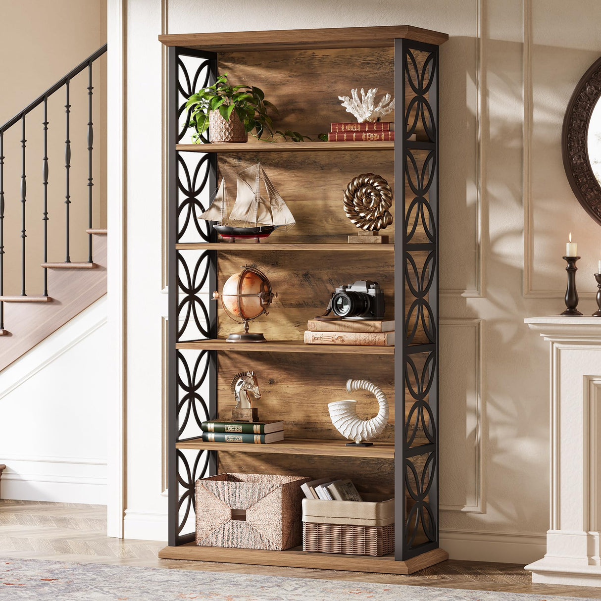 Tribesigns 6-Tier Tall Bookshelf, 71" Industrial Bookcase with Metal Frame, Freestanding Open Storage Shelves for Home Office, Living Room, Bedroom Tribesigns