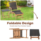 Tangkula Patio Lounge Chair and Side Table Set, Acacia Wood Wicker Folding Table and Armrest Chair with Retractable Ottoman, Outdoor Chaise Lounger for Garden, Backyard, Poolside, Balcony Tangkula