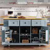 Merax 53" Kitchen Cart Island on Wheels with Power Outlet,Drop Leaf,3 Drawers and 5 Open Side Racks,Wood Rolling Storage Cabinet Merax