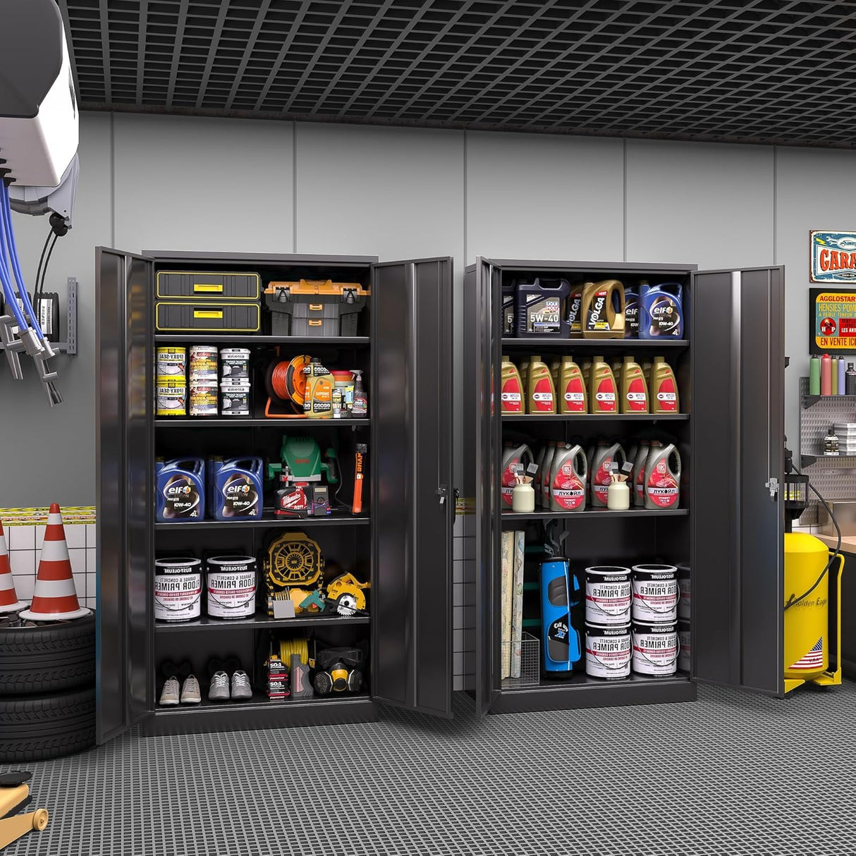 Greenvelly Metal Storage Cabinet with Lock,71" Steel Garage Storage Cabinet with 2 Doors and 4 Adjustable Shelves,Lockable File Cabinet, Metal Tool Cabinets for Office,Home,Garage,Gym,School (Black) Greenvelly