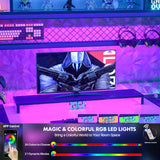 iSunirm 55 Gaming Desk with Hutch, Large Computer Desk with LED and Charging Station, Home Office Desk with Pegboard, Power Outlet, Storage and Monitor Stand, 55.2'' Gamer Desk PC Table, White iSunirm