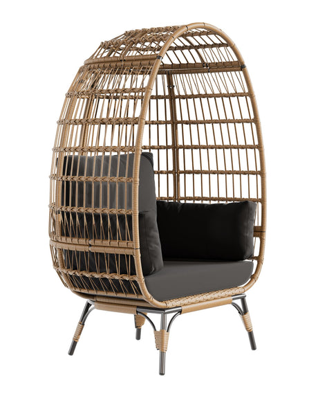 Outdoor Egg Chair, Oversized Patio Wicker Basket Chair for Balcony, Patio, Living Room, Lounge Chairs for Outside with Thick Cushions, 350LBs Capacity Egg Chair Indoor Outdoor Furniture, Black Hipicute