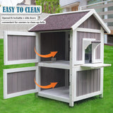 Rockever Outdoor Cat House, 2 Story Outdoor Houses for Feral Cats Wooden Outside Cat Shelter Weatherproof with Escape Door Rockever