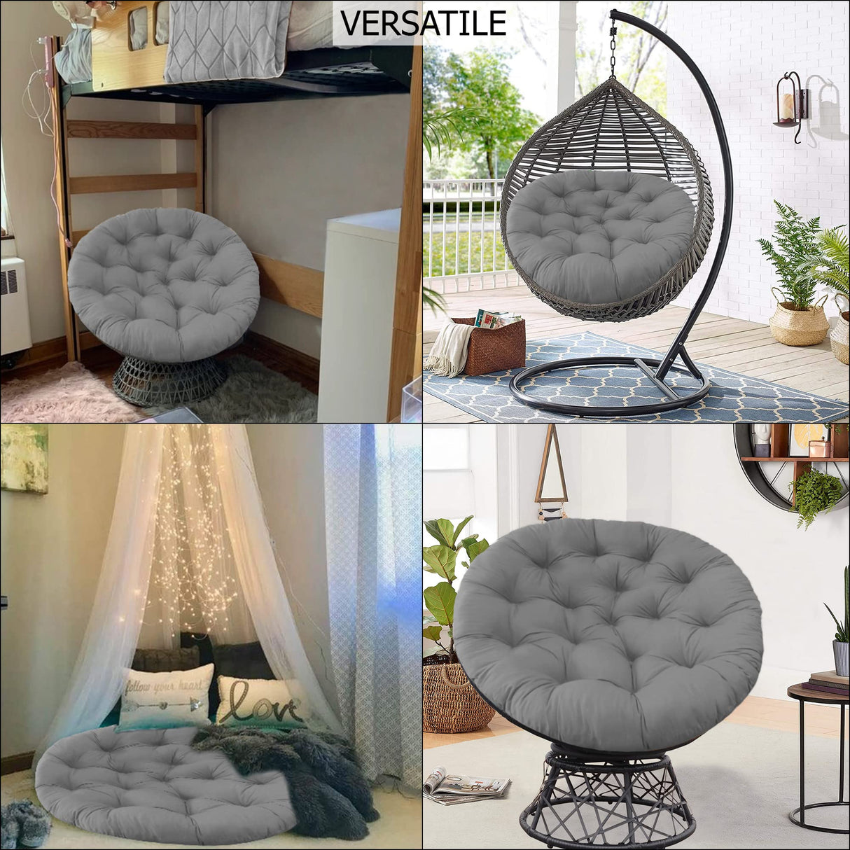 COTTON CRAFT Papasan Chair Cushion - 100% Cotton Duck Fabric Thick Soft Overstuffed Floor Seat Standard 45" Round Chair Swing Chair Patio Den College Dorm Papasan - Charcoal Grey COTTON CRAFT