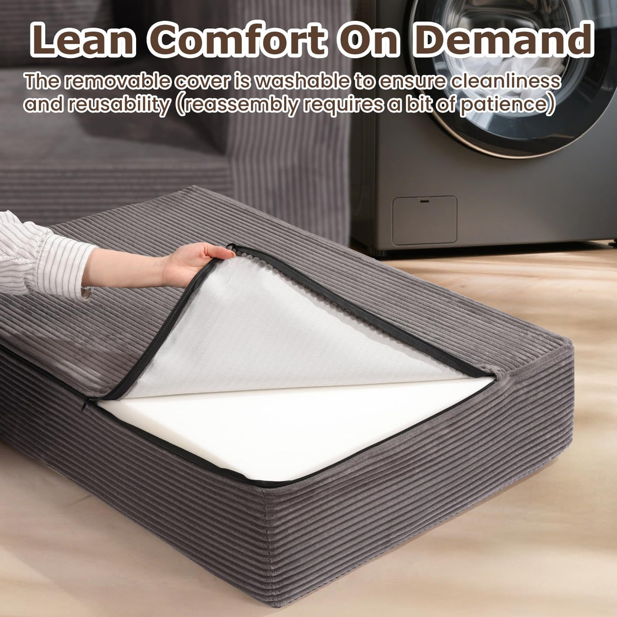 Convertible Sofa Bed, 3 in 1 Loveseat Folding Couch Bed Foldable - Boneless Couch & Floor Futon Sleeper, Corduroy Pull Out Sofa Bed with 4 Pillows for Living Room, Grey cidludto