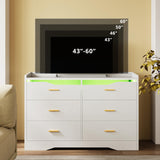 IRONCK Dresser for Bedroom with LED Light and Charging Station, Large Dressers & Chests of Drawers with 6 Wooden Drawers, Storage Organizer Dresser for Hallway, Bedroom, White IRONCK
