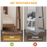 LVSOMT 360° Swivel Jewelry Cabinet with Full Length Mirror, 63" Large Jewelry Armoire Organizer, Lockable Mirror with Jewelry Storage, Floor Standing Mirror, Rear Storage Shelves LVSOMT