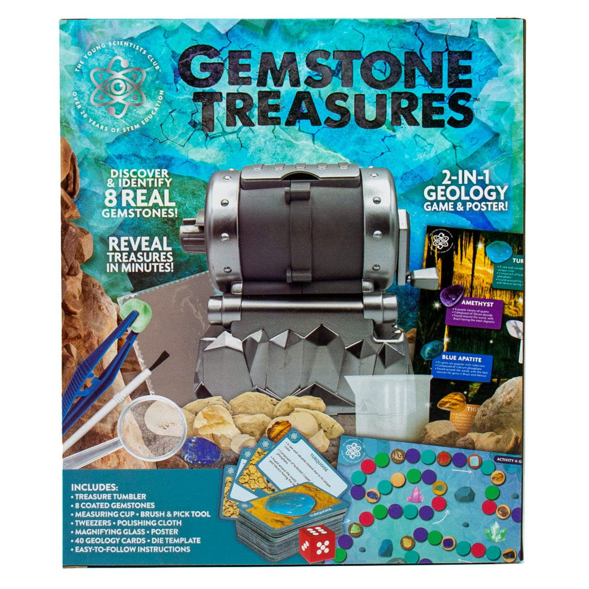 The Young Scientists Club Gemstone Treasures, Tumble & Polish Your Own Gemstones, DIY Rock Tumbler, Collect & Identify Gems, Great STEM Kit for Kids Ages 6, 7, 8, 9, Multi The Young Scientists Club