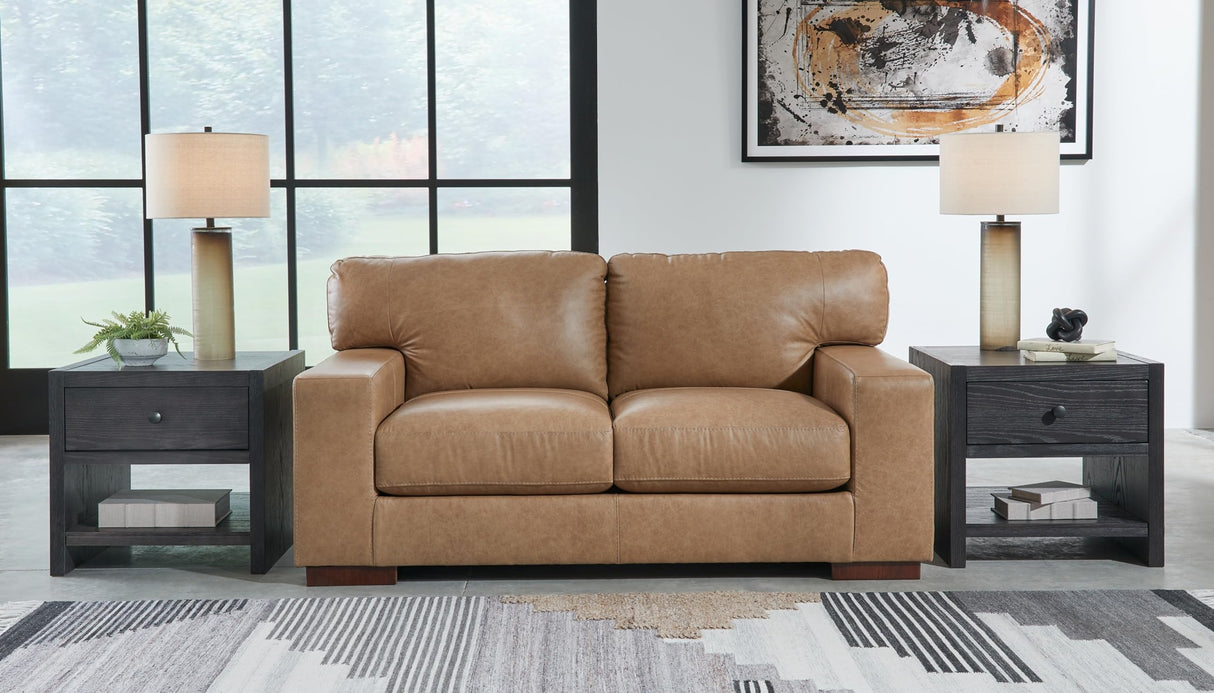 Signature Design by Ashley Lombardia Contemporary Leather Match Loveseat, Light Brown Signature Design by Ashley