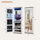 FREDEES Farmhouse Jewelry Organizer,Jewelry Armoire Cabinet with LED Lights Wall or Door Mounted, Full Length Mirror with Storage&Lockable,Interior Mirror,White FREDEES
