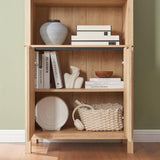 WINWY Arched Cabinet Bookshelf Bookcase - 71” Tall Mid Century Arched Display Cabinets, Rounded Bookshelf with Fluted Doors, Open Shelf Storage Cabinet for Dining Room (Natural) WINWY