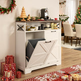 Double Tilt Out Trash Can Cabinet for 13*2 Gallon Garbage Can, Farmhouse Kitchen Garbage Trash Bin Cabinet for Hidden Laundry Basket, Dual Dog Proof Trash Can Cabinet for Barthroom, Living Room, White Befrases