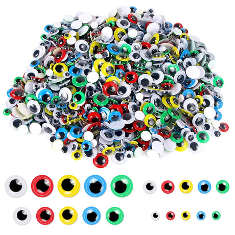 UPINS 1000 Pcs Self Adhesive Googly Wiggle Eyes for DIY, Multi Colors and Sizes Craft Sticker Eyes UPINS