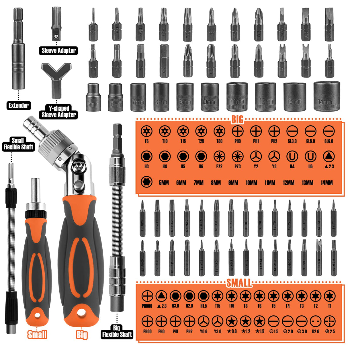 Ratcheting Screwdriver Set - BTEC 68 in 1 Socket Set & Magnetic Screwdriver Bit Set with Rotatable Ratchet Handles,extensions bar and Storage Case for Computer/Bike/Car/Electronics Maintenance BTEC