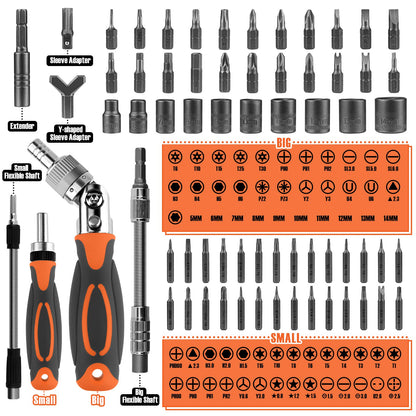 Ratcheting Screwdriver Set - BTEC 68 in 1 Socket Set & Magnetic Screwdriver Bit Set with Rotatable Ratchet Handles,extensions bar and Storage Case for Computer/Bike/Car/Electronics Maintenanc - WoodArtSupply