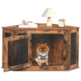 MAHANCRIS Corner Dog Crate Furniture, Wooden Dog Kennel End Table, Decorative Pet Crate Indoor Use, Furniture Style Dog House for Small Medium Dog, Dog Cage TV Stand, Rustic Brown DCRB0801 MAHANCRIS
