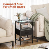 SUPERJARE Nightstand Set of 2, Bed Side Tables with Charging Station, Adjustable Fabric Drawer, Night Stand for Bedroom, 3-Tier Storage End Tables, for Living Room - Charcoal Gray SUPERJARE