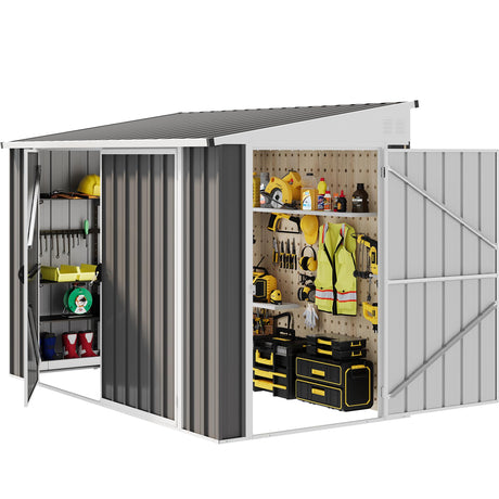 DWVO 8x4 FT Outdoor Weatherproof Storage Shed, Secure Metal Bike Shed w/Lockable Entry, Garden Storage Solution for Lawn Equipment, Tools, Waste Bin, Dark Gray DWVO