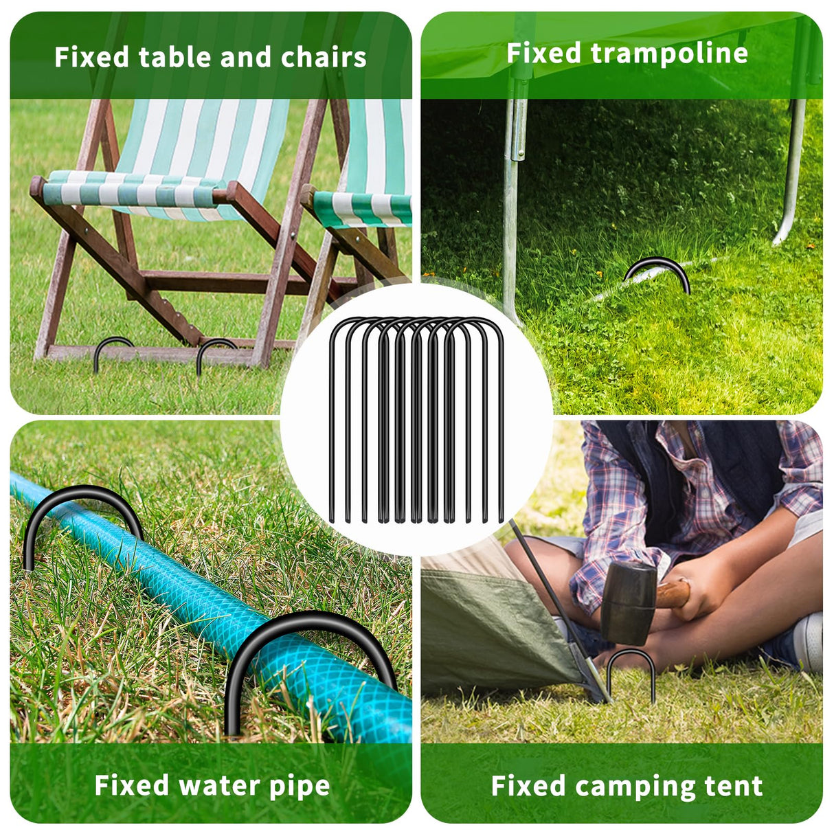 Trampoline Stakes U Shaped Anchors Heavy Duty Metal - Long Trampolines Ground Wind Stakes for Soccer Goals, Camping Tents, Garden Decoration (black-8pcs) UNIPRIMEBBQ