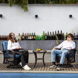 VONZOY 3 Pieces Patio Furniture Set, Outdoor Swivel Glider Rocker, Wicker Patio Bistro Set with Rocking Chair, Thickened Cushions and Table for Porch (Blue) VONZOY