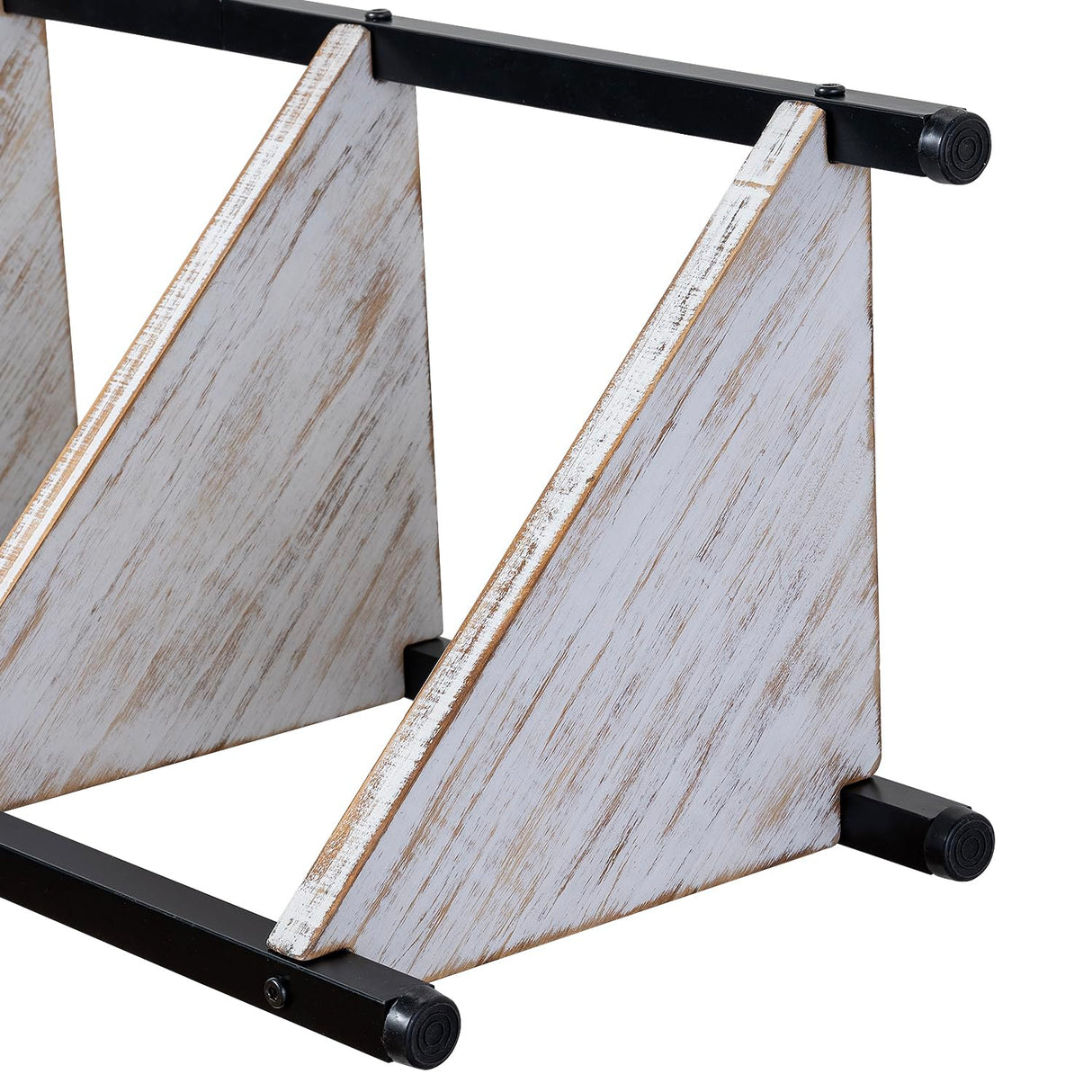 MyGift 4 Tier Shabby White Washed Solid Wood and Matte Black Metal Bathroom Corner Standing Shelf, Decorative Bath Storage Shelving Stand MyGift