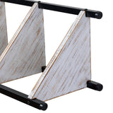 MyGift 4 Tier Shabby White Washed Solid Wood and Matte Black Metal Bathroom Corner Standing Shelf, Decorative Bath Storage Shelving Stand MyGift