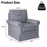 INZOY Mid Century Modern Linen Swivel Chair, Comfortable Barrel Reading Chair for Living Room, Bedroom, Small Spaces - Blue Stripe INZOY