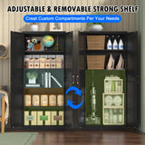 Pantry Cabinet, 71 Inch Tall Kitchen Storage Cabinet, Metal Pantry Cabinet with Doors and Adjustable Shelves, Black Food Cupboard Freestanding Cabinet for Living&Dinning Room-Assembly Required Polup