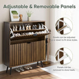 Smuxee Shoe Cabinet with 2 Flip Drawers, 31.5" Walnut Hidden Shoe Storage Cabinet with Fluted Design, Freestanding Shoe Organizer Cabinet for Entryway, Hallway, Closet, Living Room Smuxee