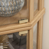 CKEASEAN Curio Cabinet Lighted Glass Display Cabinet, Tempered Glass Door and Shelve, Wood Corner China Cabinet Inclued Bulb, Corner Cabinet Rack for Living Room (Oak, 16.5''L 16.5''W 69.85''H) CKEASEAN