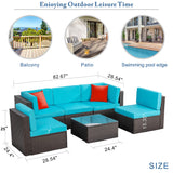 Vongrasig 6 Piece Small Patio Furniture Sets, Outdoor Sectional Sofa All Weather PE Wicker Patio Sofa Couch Garden Backyard Conversation Set with Glass Table,Blue Cushions and Red Pillows (Blue) Vongrasig