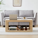 YUCHIATH Coffee Table for Living Room, Farmhouse Coffee Table with 2-Tier Storage, Accent Wood Coffee Table for Living Room (Natural) YUCHIATH