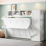 Ball & Cast Queen Size Murphy Bed Wall Chest with Closet and Storage Drawers,Wood Hideaway Platform Bedframe can be Folded,Easy Assembly,for Kids Bedroom,Student Dorms,White Ball & Cast