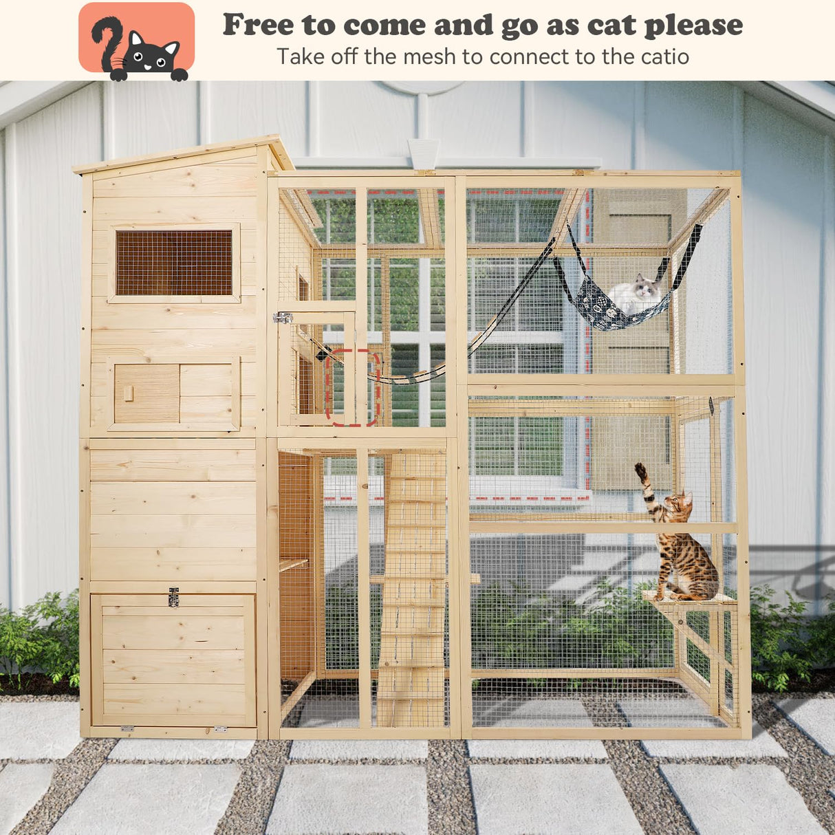 QUYZE Catio Outdoor Cat Enclosure, Large Outdoor Cat House for Mulitiple Cats, 4 Tiers Walk in Catio for Cats Outdoor Patio, 4 Tiers Cat Houses with Weatherproof Roof, Hanging Hammock, Bridge QUYZE