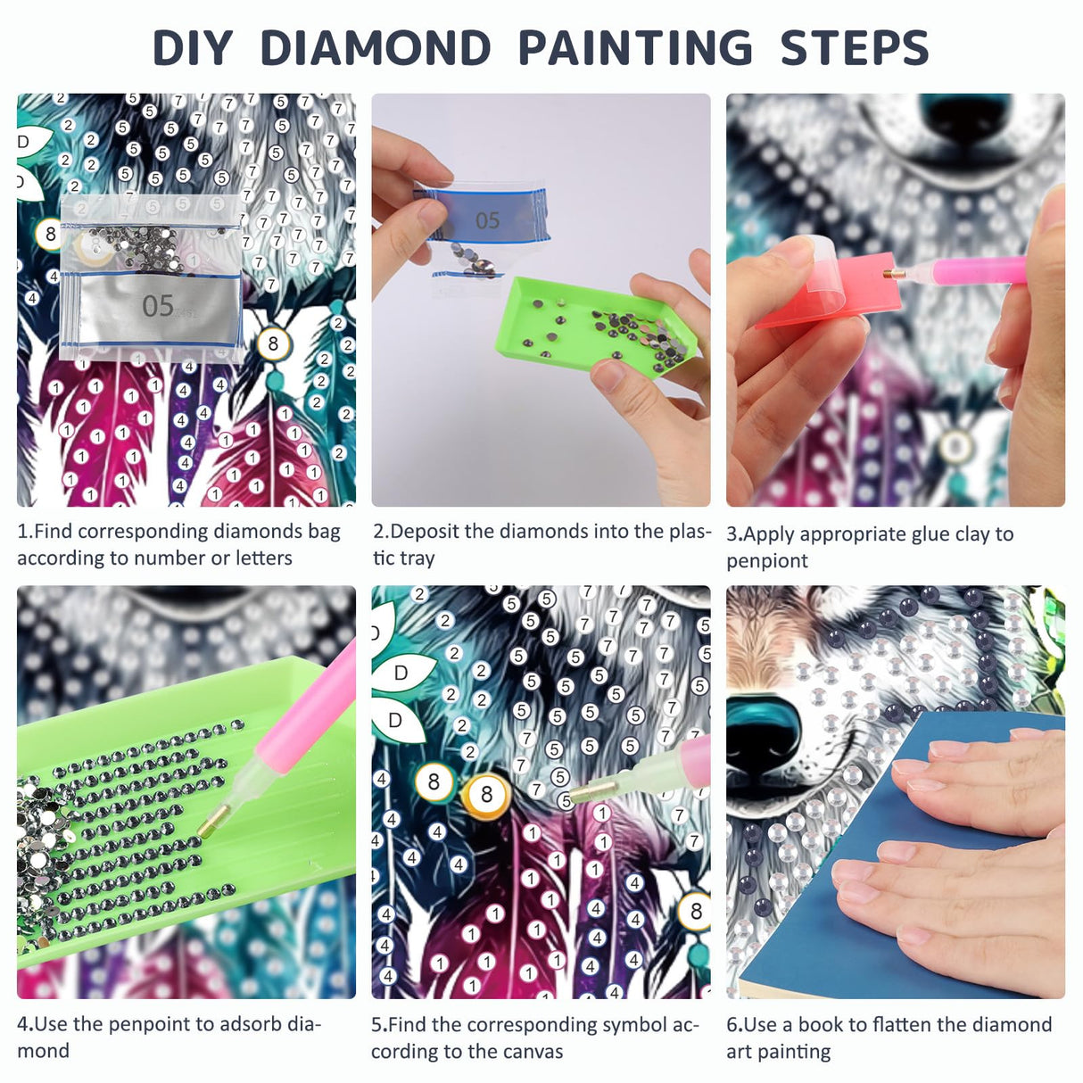 SENQAO Wolf Diamond Art Hanging Kit for Adult, Special Shaped Rhinestone, Double Sided DIY Acrylic Diamond Art Painting Window Pendants Home Garden Wall Hanging Kits Hanging Ornament (Dream Catcher) SENQAO