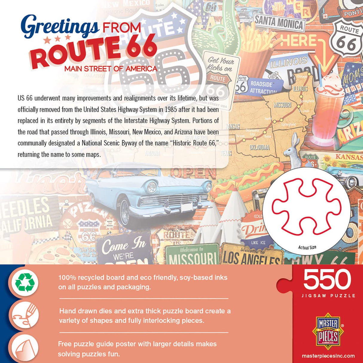 MasterPieces - 550 Piece Jigsaw Puzzle, Route 66 Main Street of America, Fun for Adults, Family, Kids, 18" x 24" Masterpieces