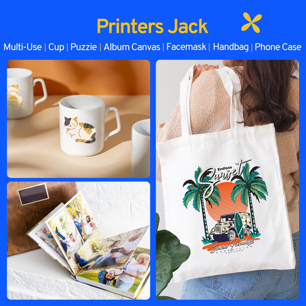 Printers Jack Sublimation Ink & 150 Sheet Sublimation Paper 8.5x11’’ 120G, 2 Pack Teflon Sheet, Heat Tape compatible for Inkjet Printer ET-2800 ET-15000 ET-2803 ET-2760 ET-2400 ET-4700 ET-4800 ET-2720 Printers Jack