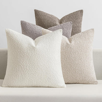 MIULEE Pack of 4 Decorative Textured Boucle Throw Pillow Covers 18x18 Inch Neutral Accent Solid Pillow Cases Soft Couch Cushion Covers for Modern Farmhouse Boho Chair Sofa Bed Livingroom Home Decor