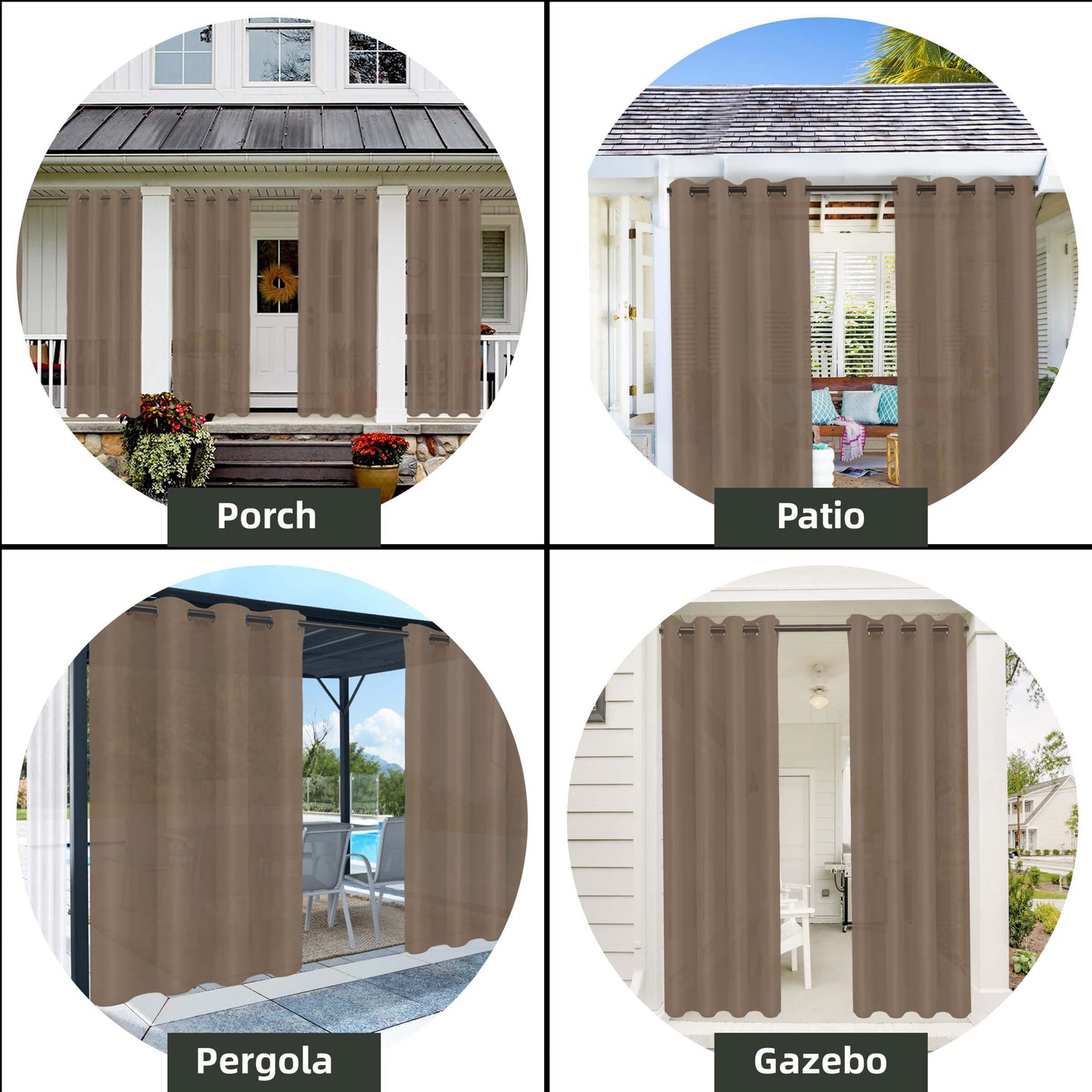 OutdoorLines Waterproof Indoor Outdoor Curtains for Patio-Privacy Sun Blocking Grommet Curtain Panel Weatherproof, UV Resistant Curtains for Gazebo, Porch, Pergola Khaki 100W x 84L Inch 1 Panel