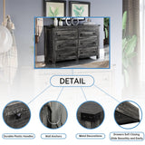 HUANLEGO Grey Dresser for Bedroom with 6 Drawers, Farmhouse Wood Dressers Bedroom Furniture 6 Chest of Drawers, Rustic Wide Storage Drawers Dressers Organizer for Closet, Living Room, Hallway HUANLEGO