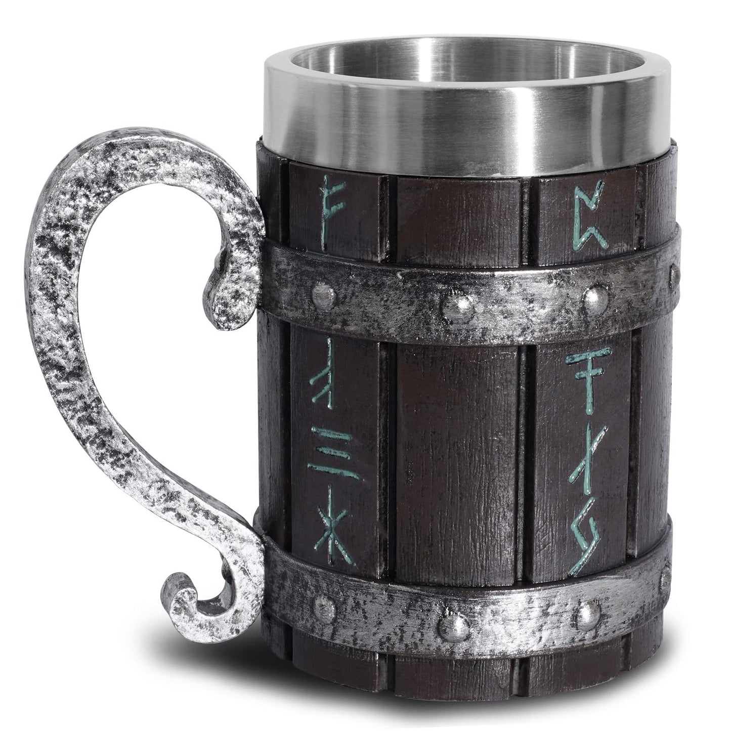 Ottalent Nordic Viking Mug,Oak Wooden Beer Stein Stainless Steel Liner,Nordic mythology Viking Runes Tankard Coffee Cup for Men Father’s Day Gift 18oz. - WoodArtSupply