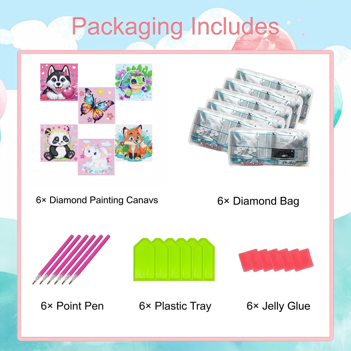 6 Pack Small Diamond Painting Kits for Kids Beginners, 5D Gem Art by Number for Children Ages 6-8-12,Cute Animal Dog Fun DIY Dot Painting Set,Home Wall Decor 6x6 Inch 5DDIYART