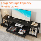 GYIIYUO TV Stand with Fabric Drawers for 75 80 Inches TV - Entertainment Center and Industrial TV Console Table with Open Storage Shelves for Living Room, Bedroom- 71.5" Black GYIIYUO